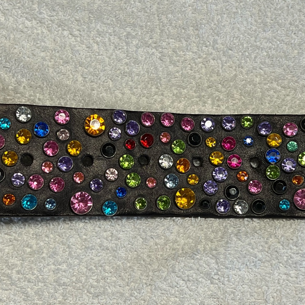 Black Genuine Leather Swarovski Crystal Belt - Picture 9 of 16